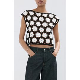 MANGO MANGO Flower Embellished Openwork Sweater