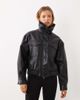 Mango Mango funnel neck cinched waist faux leather jacket in black - 2