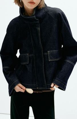 MANGO MANGO Funnel Neck Nonstretch Denim Jacket