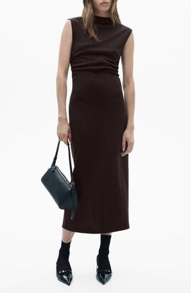 MANGO MANGO Gathered Detail Herringbone Stitch Knit Dress