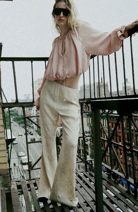 MANGO MANGO Gathered Long Sleeve Crop Top
