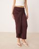 Mango Mango gathered tie waist detail skirt in dark brown - 4