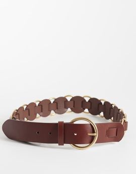 Mango Mango gold hoop detail belt in brown