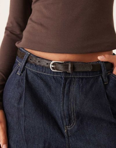 Mango Mango hair on real leather belt in deep brown