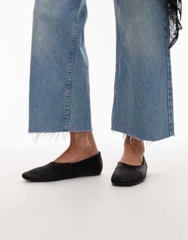 Mango Mango hair on real leather square toe flat shoes in black