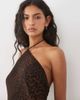 Mango Mango halterneck midi dress in leopard print-Black - 3