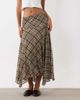 Mango Mango handkerchief hem midaxi skirt in brown plaid print - 2