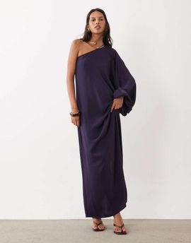 Mango Mango hardware detail one shoulder maxi dress in blue