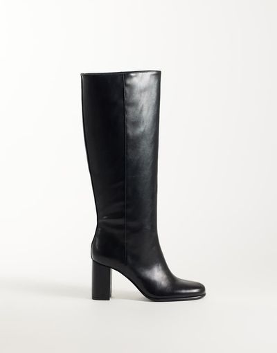 Mango Mango heeled knee high boot in black