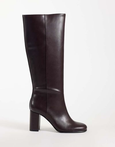 Mango Mango heeled knee high boot in burgundy-RED