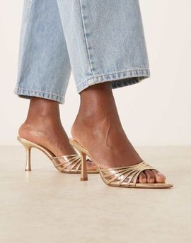 Mango Mango heeled mule sandals in gold