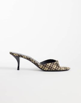 Mango Mango heeled mules with buckle detailing in plaid print-Multi