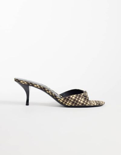 Mango Mango heeled mules with buckle detailing in plaid print-Multi