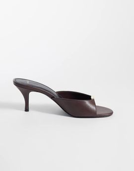 Mango Mango heeled mules with gold trim in burgundy-Red