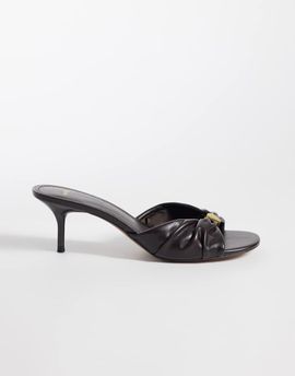 Mango Mango heeled mules with ruched detail in brown