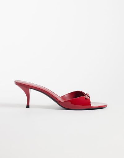 Mango Mango heeled mules with silver buckle detail in red