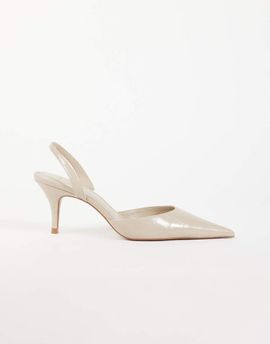 Mango Mango heeled pointed slingback in ecru-Neutral