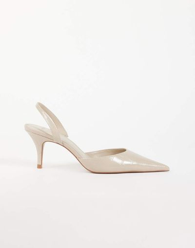 Mango Mango heeled pointed slingback in ecru-Neutral