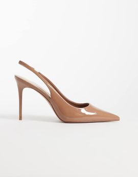 Mango Mango heeled slingback pumps in beige-Neutral