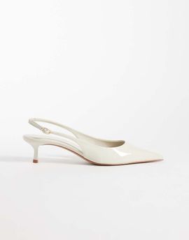 Mango Mango heeled slingback pumps in ecru-Neutral