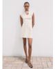 Mango Mango high neck cap sleeve compact knit mini dress in winter white - 1