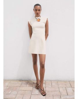 Mango Mango high neck cap sleeve compact knit mini dress in winter white