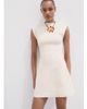 Mango Mango high neck cap sleeve compact knit mini dress in winter white - 2