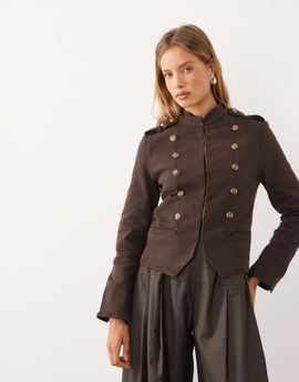 Mango Mango high neck structured drummer jacket in brown