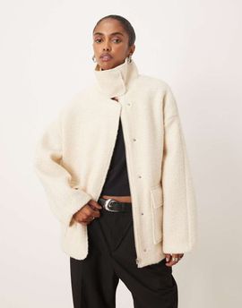Mango Mango high neck textured utility jacket in winter white