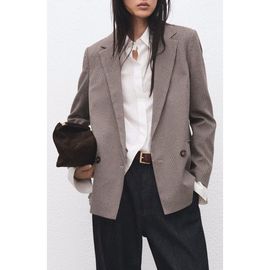 MANGO MANGO Houndstooth Microcheck Double Breasted Blazer