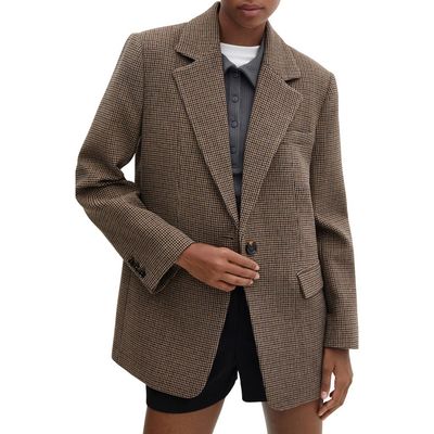MANGO MANGO Houndstooth One-Button Suit Blazer