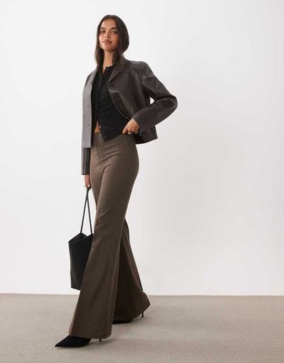 Mango Mango Irise tailored flared pants in brown plaid - part of a set