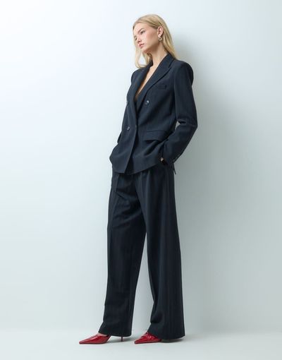 Mango Mango Irise tailored flared trouser set in navy stripe