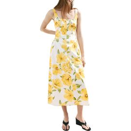 MANGO MANGO Island Floral Drop Waist Midi Dress