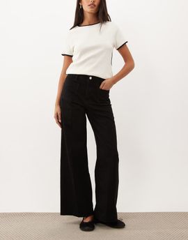 Mango Mango Jessie 100% cotton wide leg pocket detail jeans in black