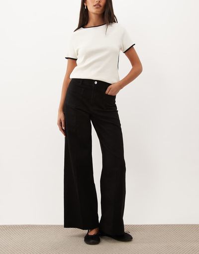 Mango Mango Jessie 100% cotton wide leg pocket detail jeans in black