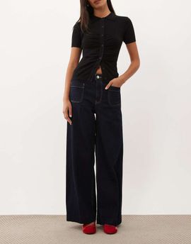 Mango Mango Jessie 100% cotton wide leg pocket detail jeans in indigo-Blue