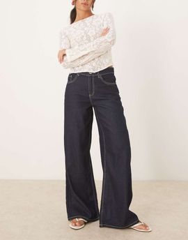 Mango Mango Joy 100% cotton wide leg jeans with contrast stitch in indigo-Blue