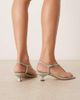 Mango Mango kitten heel ankle strap sandals in sage green - 3