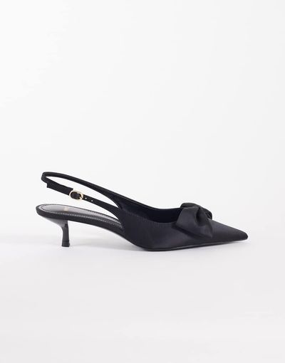 Mango Mango kitten heel pumps with bow detailing in black