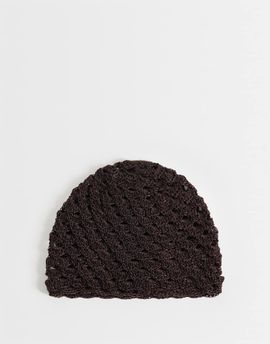 Mango Mango knit beanie hat in chocolate-Brown