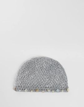 Mango Mango knit beanie hat with button detailing in gray