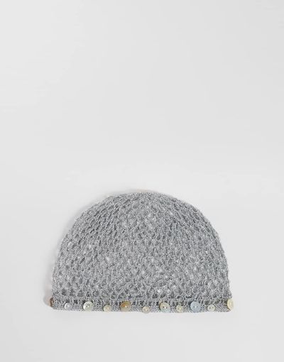 Mango Mango knit beanie hat with button detailing in gray