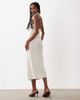 Mango Mango knit belted halterneck maxi dress in cream-Neutral - 4