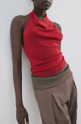 MANGO MANGO Knit Halter Neck Open Back Top