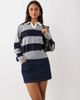Mango Mango knit polo shirt in blue and gray - 1