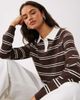 Mango Mango knit polo top in brown stripe - 1