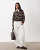 Mango Mango knit polo top in brown stripe - 2