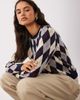 Mango Mango knit sweater in navy and brown argyle print - 1