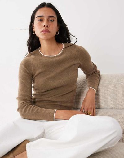 Mango Mango knit sweater with contrast trim in beige-Neutral
